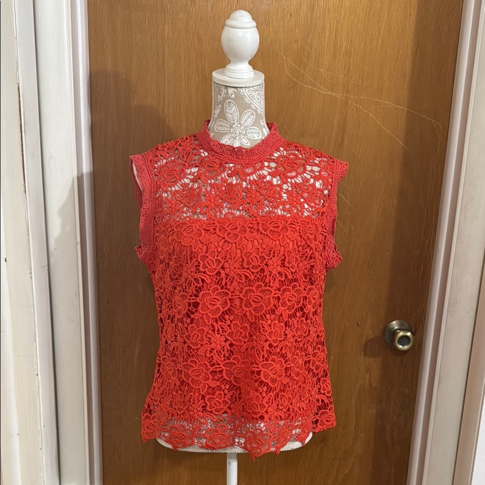 Chic Red Blouse with Elegant Lace Details
